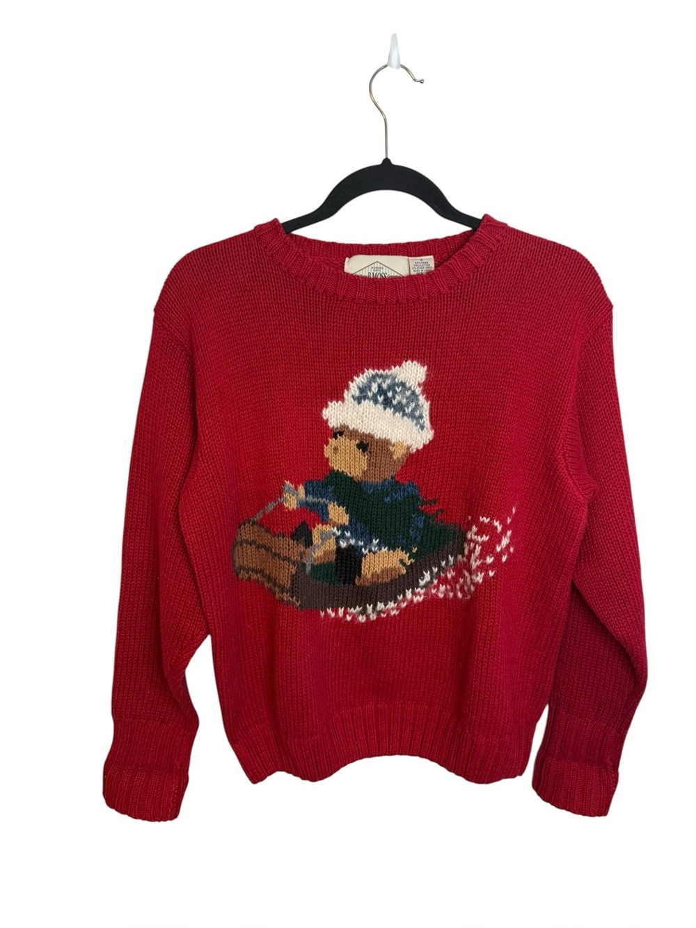 B. Moss Vintage Red Teddy Bear Sledding Knit Sweater